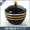 Black color Porcelain Candy Jar with cover, sugar pot with gold line decal